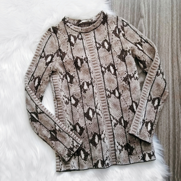 Chloe Sweaters - CHLOÉ Wool Snakeskin Long Sleeve Brown Sweater